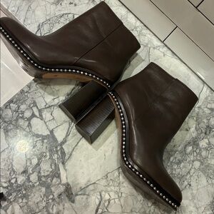 COACH Dark Brown Leather Studded Block Heel justina Ankle Boots 11m